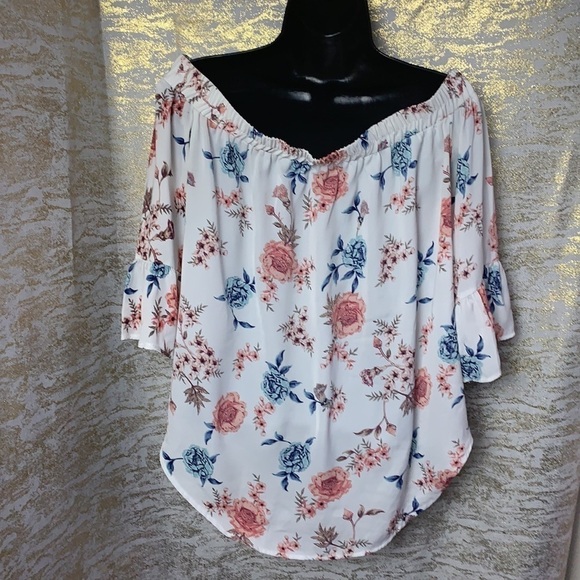 Ardene White Floral Print Bell Sleeve Off The Shoulder Blouse Size M - Picture 7 of 13